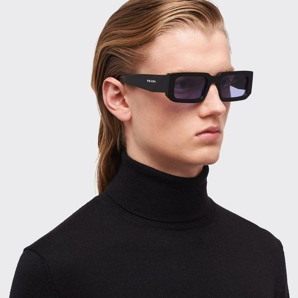 Prada PR06YS 02Z01O Sunglasses Black Blue Rectangle Unisex - Picture 13 of 14